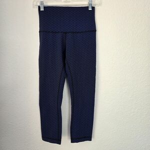 Lululemon Wunder Under Crop High Rise Size 6, Score Jacquard Black Cerulean Blue